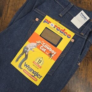 Wrangler Men's 13MWZ Dark Wash High Rise Rigid Cowboy Cut Straight Jeans 32x36